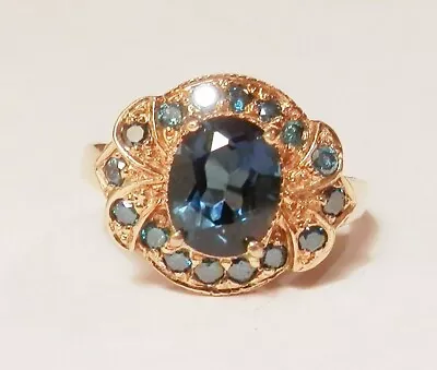 10K Yellow Gold 9x7mm Lab Created Blue Sapphire W/ Halo Ring Size 8.25 • $299