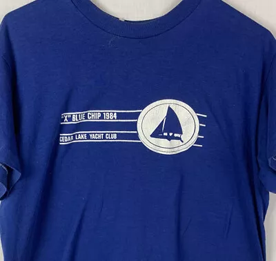 Vintage Yacht Club T Shirt Single Stitch 1984 Blue Chi￼p Promo Large USA 80s • $33.99