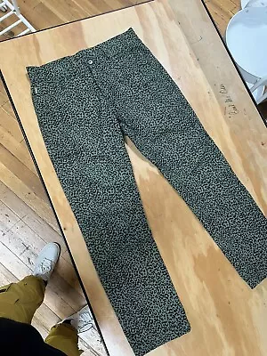 Mens Pleasures Green Denim Leopard Print Jeans Pants Size 32 • $68.99