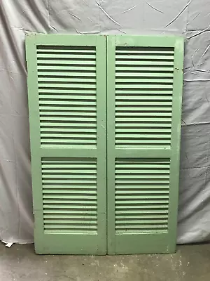 VTG Pair Hinged House Window Wood Louvered Shutters 36x54 Apple Green 557-23B • $145