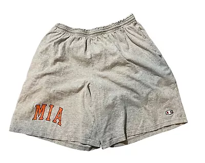 Vintage Champion Shorts Mens Size L University Of Miami Gym Sweat Gray Cotton • $25.49