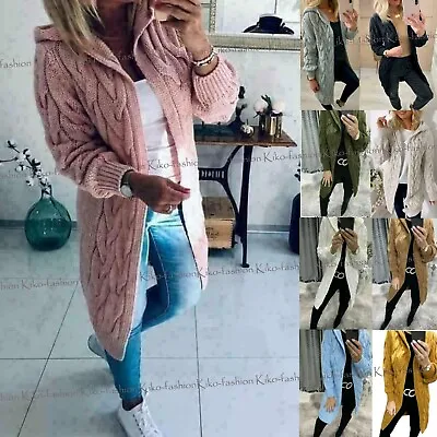 £21.90 • Buy Womens Ladies Chunky Cable Knitted Oversized Longline Hooded Cardigan Cape Top