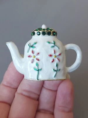 $7.42 • Buy Enamel And Rhinestone Teapot Brooch