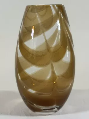 Vintage Mid-Century-Modern Studio Art Glass Vase Sand Caramel Color Swirls 12'' • $50