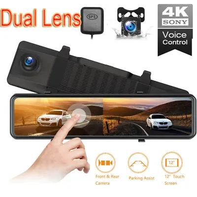$169.19 • Buy TOGUARD 4K GPS Dash Cam 12  Rear View Car Camera Voice Control Mirror Recorder