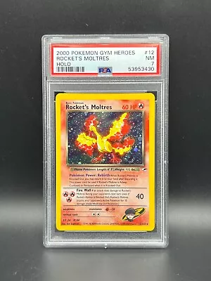 Pokemon PSA 7 NM Rocket's Moltres 12/132 Gym Heroes Holofoil Rare 2000 S#3430 • $54.95