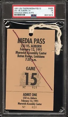 2/13/90 LSU Auburn NCAA Hoops Media Press Pass Badge PSA Ticket Stub SHAQ • $224.99