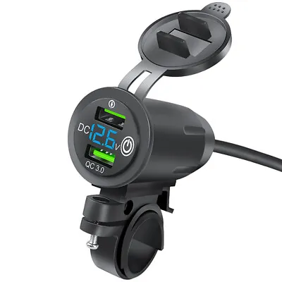 Waterproof Motorcycle Dual USB QC 3.0 Fast Charging Phone USB Charger Voltmeter • $12.99