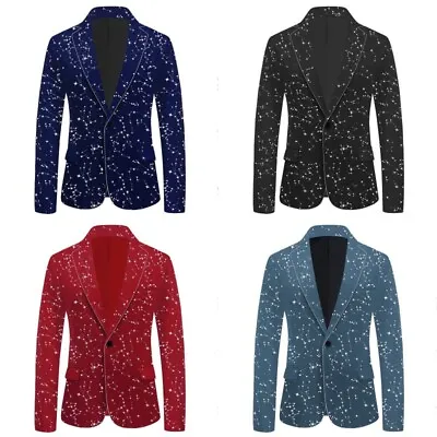 Men Shiny Star Pattern Velvet Suit Blazer Prom Dinner Coat Tuxedo Jacket Tops • $51.40