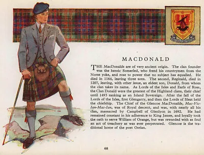 MacDonald. Scotland Scottish Clans Tartans Arms 1957 Old Vintage Print Picture • $13.68