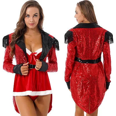 Womens Circus Ringmaster Costume Sequins Tailcoat Swallow-Tailed Balzer Jacket • $37.84