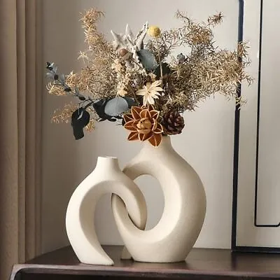 White Ceramic Vase Set Of 2 Modern Vase For Home Decor Round A White Vase • $48.86