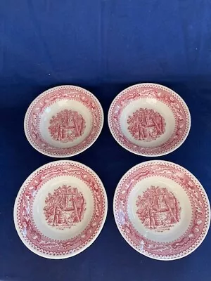 Vintage Royal (USA) Ironstone  Memory Lane  4 Dessert/Bread Plates Pink Red • $19.99
