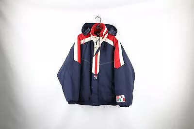 Vintage 90s Fila Mens Size XL Distressed Spell Out Full Zip Hooded Puffer Jacket • $49.45