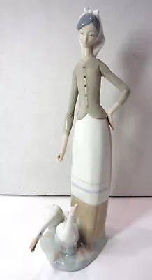 $30 • Buy Lladro Spain #1035 Girl With Geese 11  Tall Porcelain Sculpture