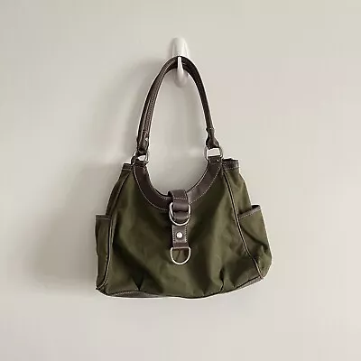 Chaps Purse Milano Kahki Leather & Canvas Crossbody Bag • $9.99