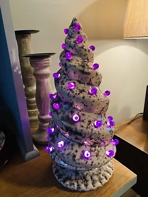 Spiral Ceramic Christmas Tree Highlighted In Purple 14 In High Hand Maid • $150