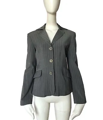 MOSCHINO Jeans Italy Grey Stripes Viscose Blazer Jacket Size 10 US 44 IT • $47