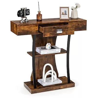 £49.99 • Buy T-Shaped Console Table Wooden Hallway Table Industrial Narrow Sofa Side Table