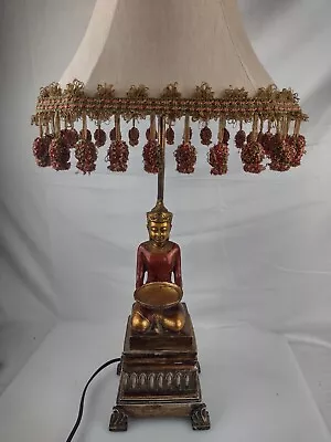 Meditating Buddha Good Luck/ Fortune Table Lamp Beaded Shade  • $113.74