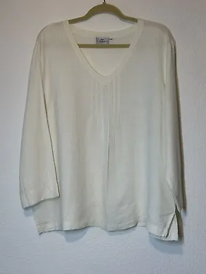 Hot Cotton By Marc Ware  Tunic Top Ivory Size XL Pin Tuck 3/4 Sleeve • $29.95