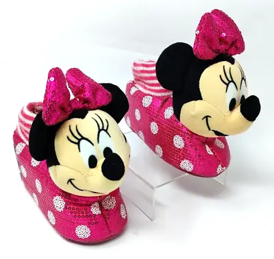 Disney Junior Minnie Mouse Pink Polka Dot Slippers Toddler Size 9/10 • $9.99