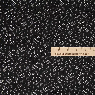 Music Notes Musical On Black Cotton Fabric   1/2 Yard   #148E-BLK • $3.76