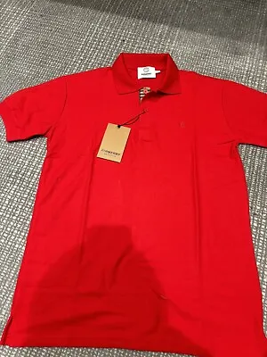 Burberry Short Sleeve Men's Solid Check Polo Shirt Red Large • $79.99