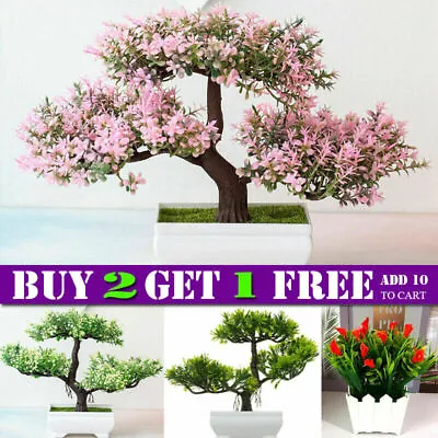 Office Pine Tree Garden Decor Bonsai Artificial Fake Flowers In Pot Plants Home • £5.39