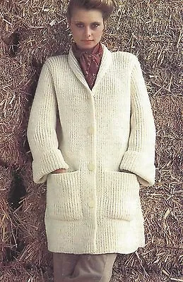 Easy Knit Ladies Chunky Coat/Jacket With Pockets Knitting Pattern 32-38  804 • £2.09