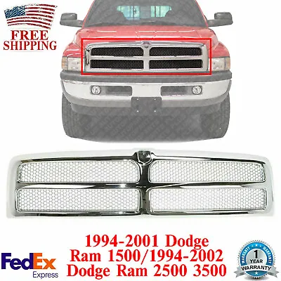 Front Grille Chrome & Silver Insert For 1994-01 Dodge Ram 1500 / 94-02 2500 3500 • $92.96