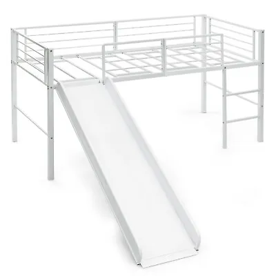 96CM Kids Low Loft Bed Frame Single Size Steel Bed Mid Sleeper W/Ladder & Slide • £134.95