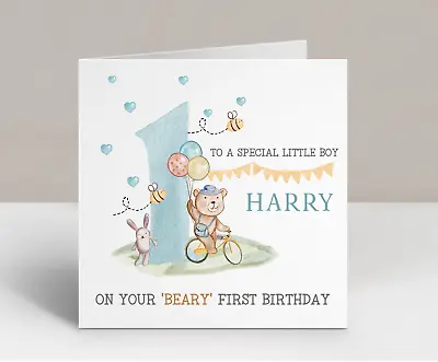 Personalised 1st Birthday Card Boys 'Beary' First Son Grandson Nephew Cousin • £3.79