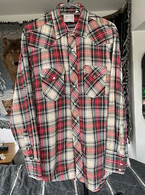 Vintage H Bar C Ranchwear Men's Sz 17 - 35 Red Green Plaid Pearl Snap Shirt • $30