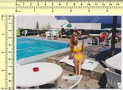 Beach Yellow Bikini Woman Swimming Pool Swimwear Lady Female Vintage Orig. Photo • $13