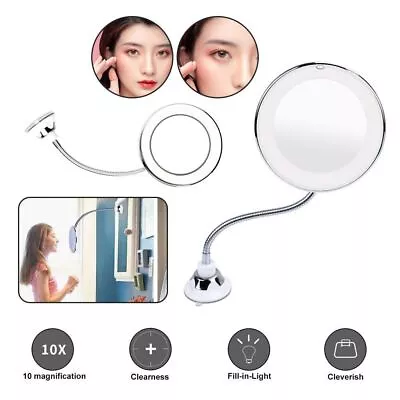 10x Magnifying Portable Flexible Make Up Mirror With Led Light Bathroom Shaving • £12.29