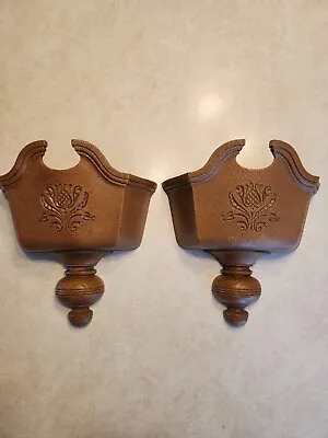 Vintage Pair Of Homco Brown Wall Pocket Planters #6060 USA 1982 Faux Wood  • $18