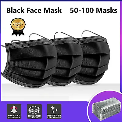 50-200Pcs Disposable Face Mask Protective Masks 3 Layer Melt Blow Filter-BLACK😷 • $19.95