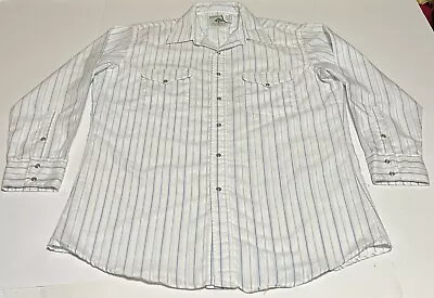 Vintage Mesquite Men’s USA Made Striped White Long Sleeve Pearl Snap 16.5x33 • $19.97