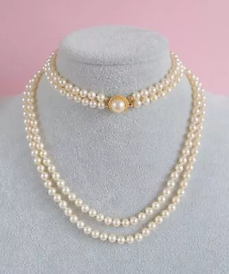 Vintage Signed Trifari Multi 2 Strand Faux Pearl Necklace 30  Handknotted • $39