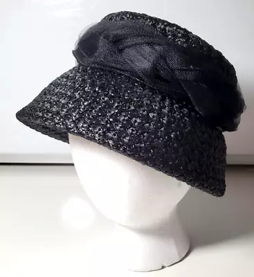 Vintage Woman's Bucket Church Hat Mourning Hat Union Made 7  Black • $29.99