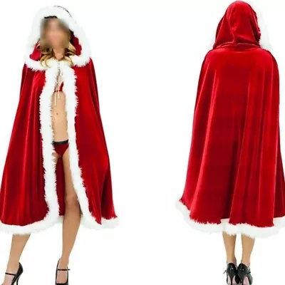 Mrs Santa Claus Christmas Cape Womens Outfit Cloak Fancy Dress Miss Adult  Ladie • $16.61