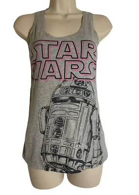Women’s Sz XS Lucasfilm Star Wars R2D2 Gray & Pink Graphic T-shirt Tank Top • $11.04