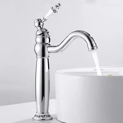 Tall Basin Mixer Taps Bathroom Countertop Taps Chrome Mono Ceramic Single Lever] • £44.49