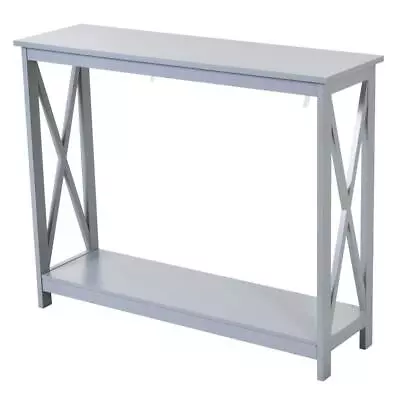 HOMCOM Console Table 39.5 Hx11.75 Wx39.5 L Rectangular Oak Grey W/ Storage Shelf • $59.53