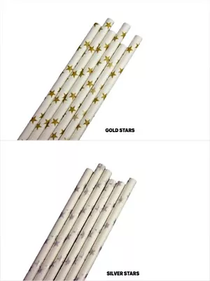 Eco-Friendly 7.75  STARS Print Design Paper Straws Choose Color & Package Amount • $1.95