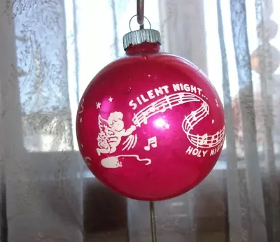 Shiny Brite Stenciled Ornament Pink Glass Silent Night Musical Notes 2.5  GUC • $19.99