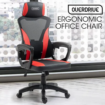 $129 • Buy OVERDRIVE Ergonomic Gaming Chair Desk Home Reclining Computer Black Red Mesh 