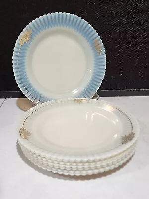 Set Of 8-  Macbeth Evans Monax Petalware Regency Gold Trim 9  Luncheon Plates • $84.61