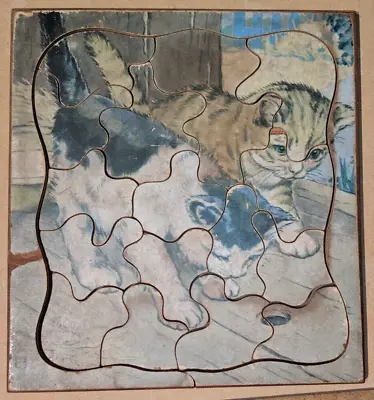 Vintage Wooden Jigsaw Puzzle Kittens Hand Cut 		Complete • $8.34